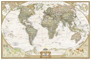 WORLD POLITICAL ANTIQUE ENLARGED WALL MAP *